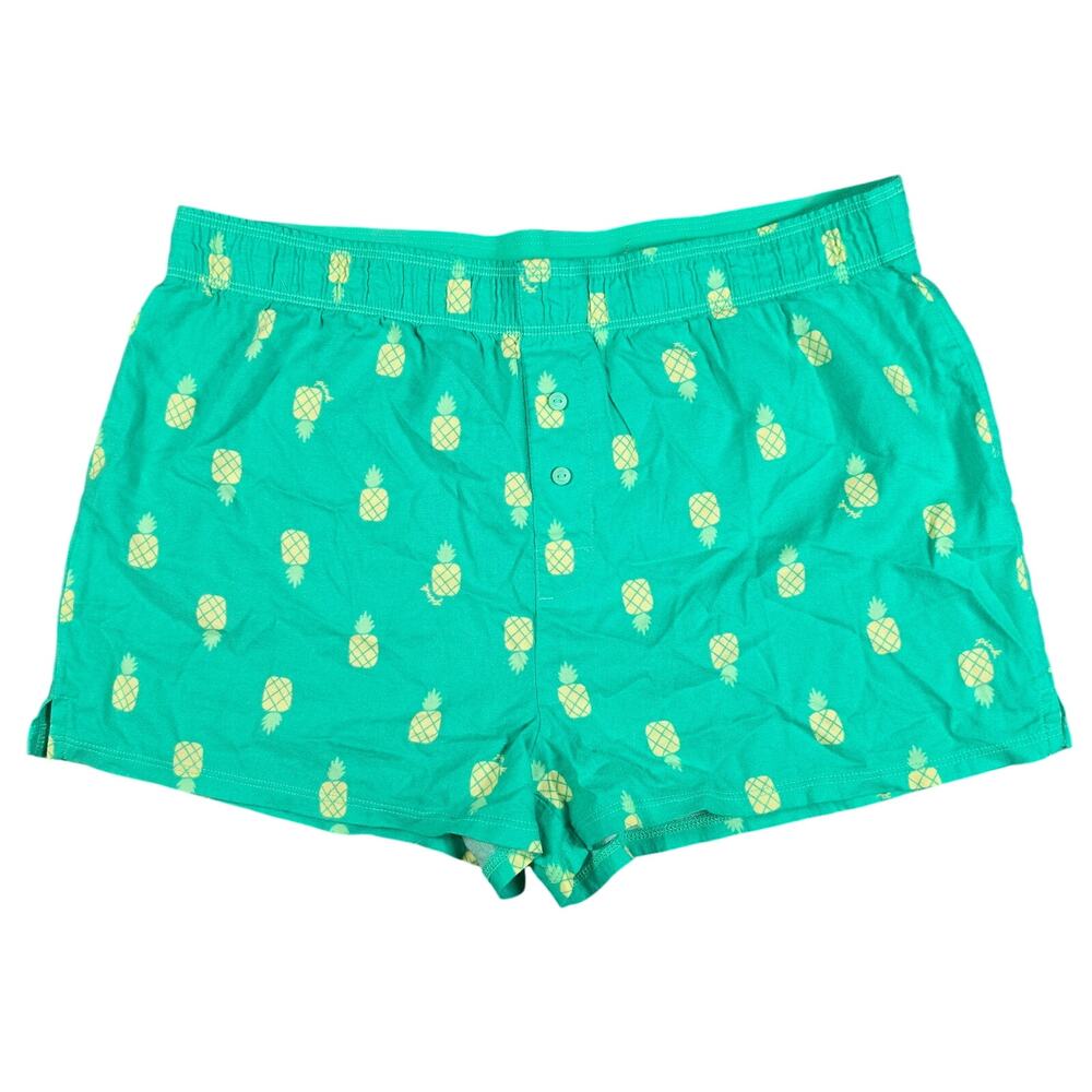 Victoria's Secret PINK Flannel Pajama Shorts XS Green Pineapple Sleepwear NWT